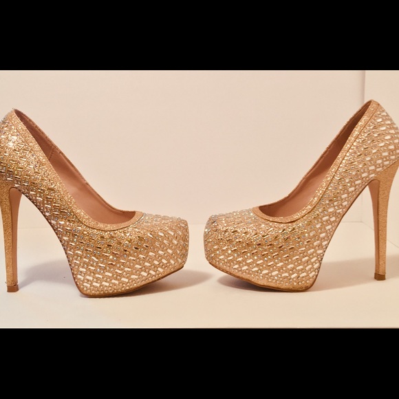 Stunning high gold rose heels cristal embellished - Picture 7 of 8